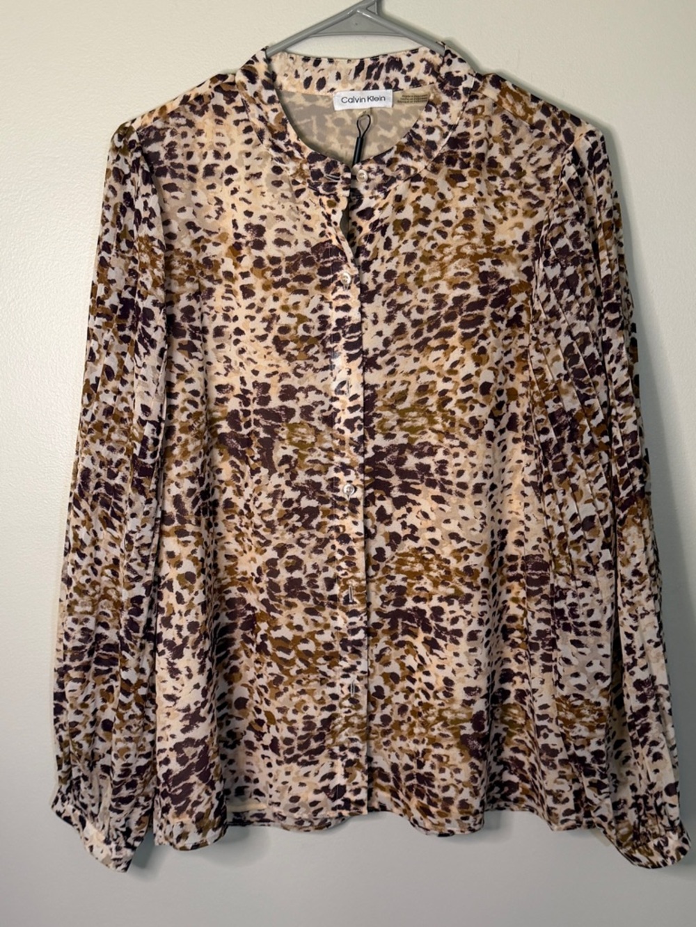 Calvin klein size medium womens animal print blouse brown and tan top shirt M